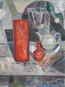 Coppersmith_Yvette_Arrangement with Grey and Orange_Oil on linen_61cm x 46cm_2014 copy