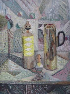 Coppersmith_Yvette_Arrangement with Grey and Yellow on linen_61cm x 46cm_20142 copy